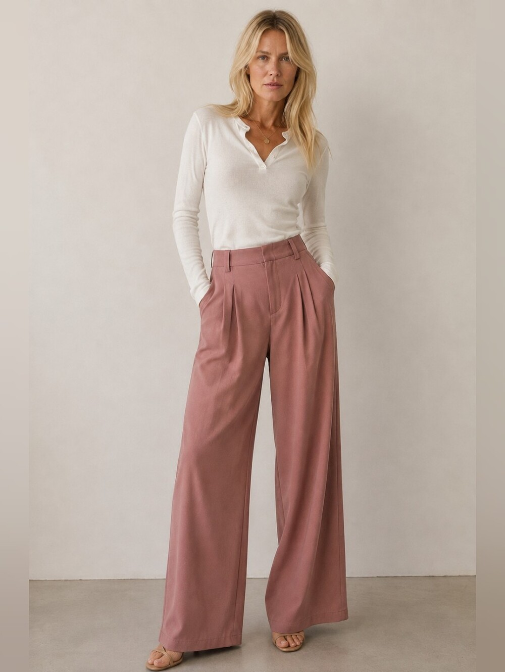 Halara High-Waisted Pleated Wide Leg Pants Dusty Rose Size Medium
